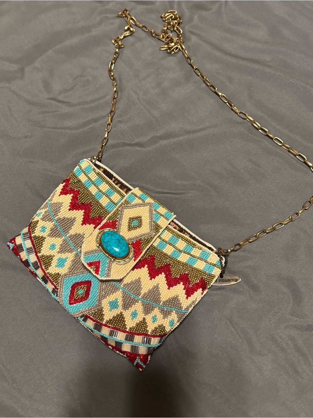 Mary Frances Beaded Mini Crossbody in Turquoise, Red & Cream